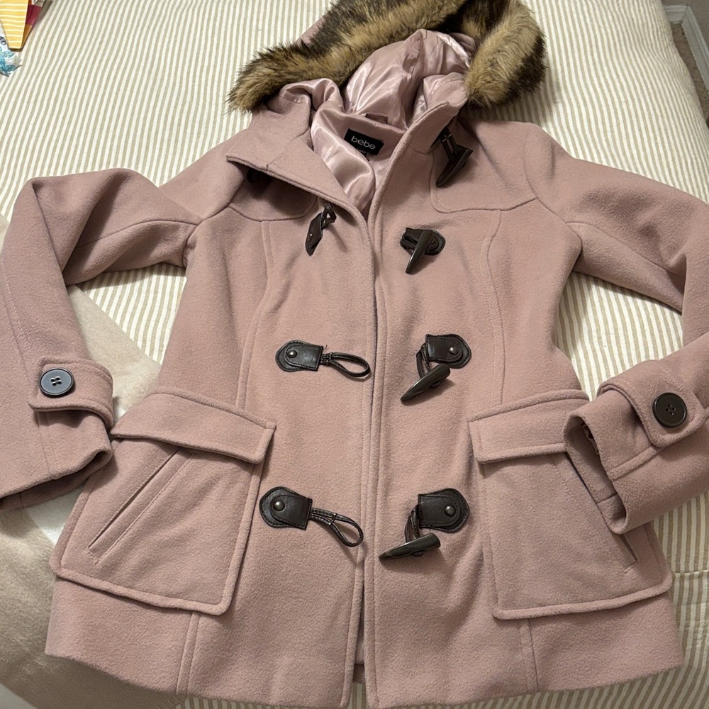 bebe Pink Utility Jacket with Faux Fur Trim